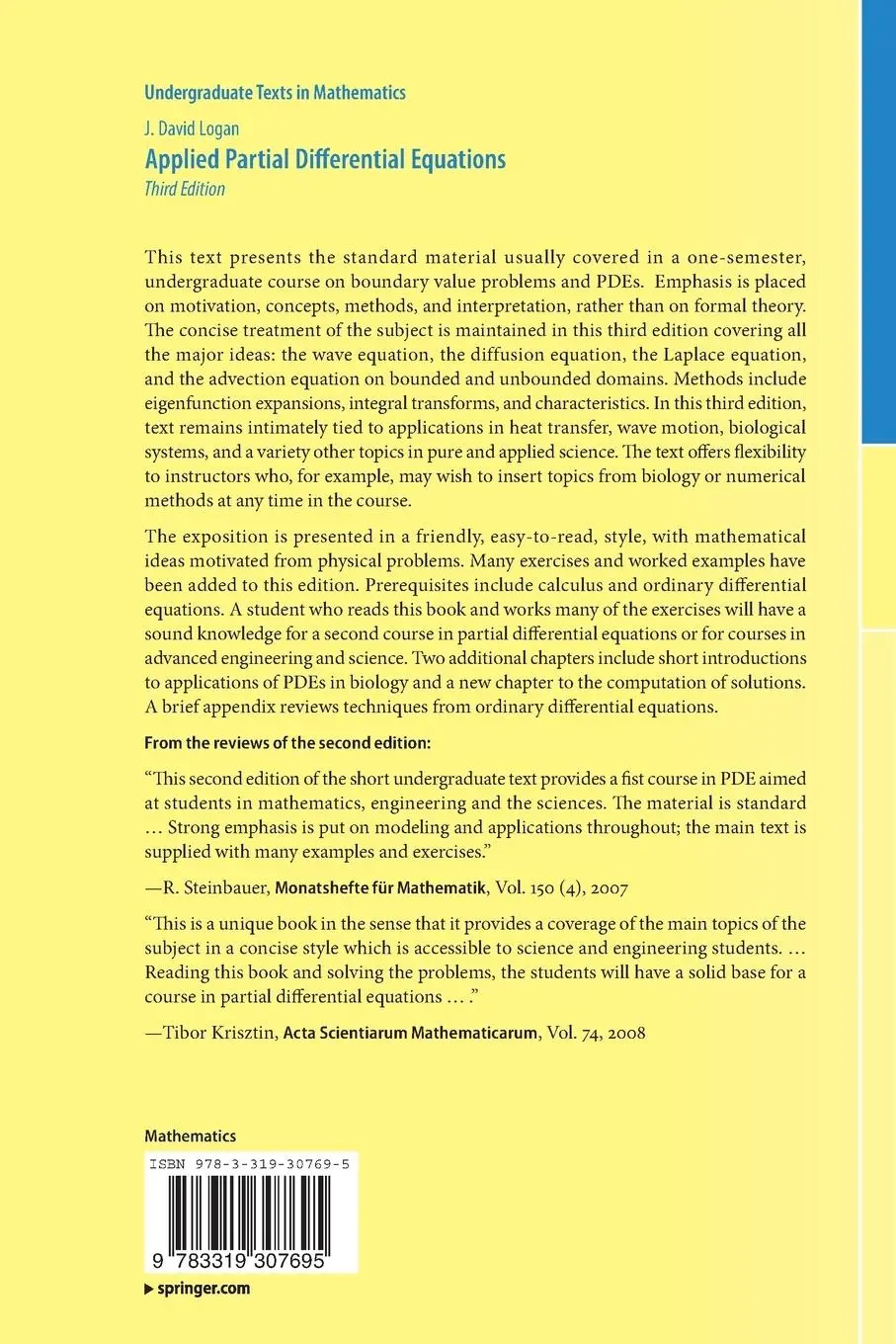 Rückseite: 9783319307695 | Applied Partial Differential Equations | J. David Logan | Taschenbuch