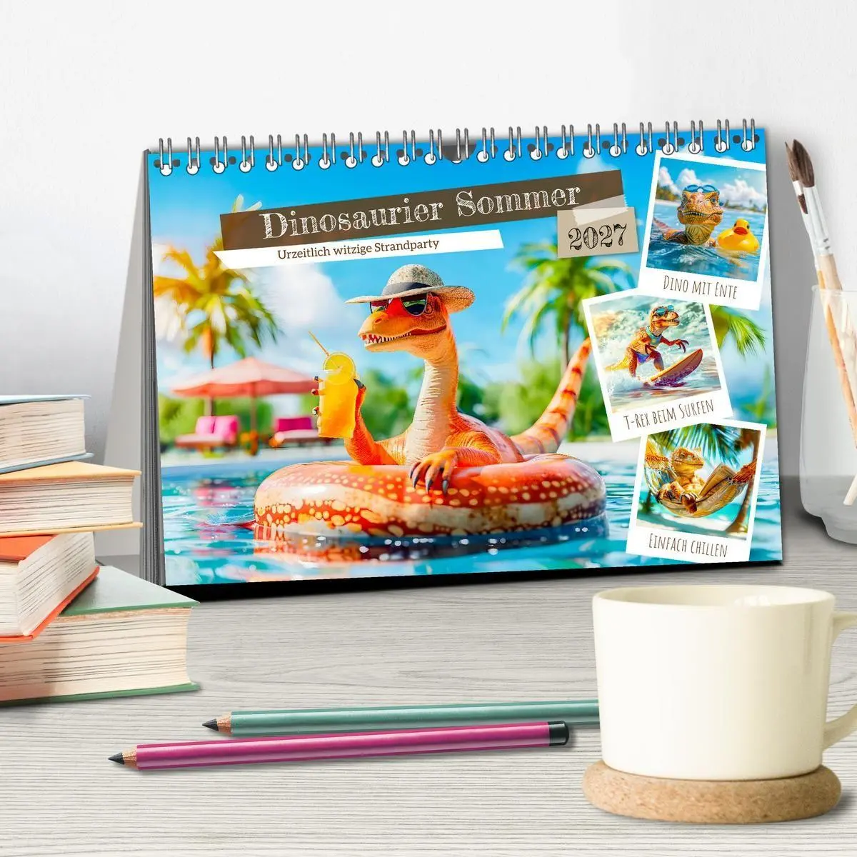 Bild: 9783516937695 | Dinosaurier Sommer - Urzeitlich witzige Strandparty (Tischkalender...