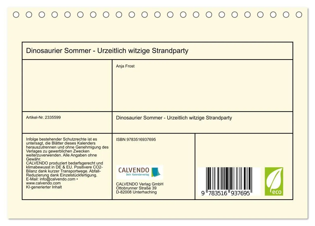 Bild: 9783516937695 | Dinosaurier Sommer - Urzeitlich witzige Strandparty (Tischkalender...