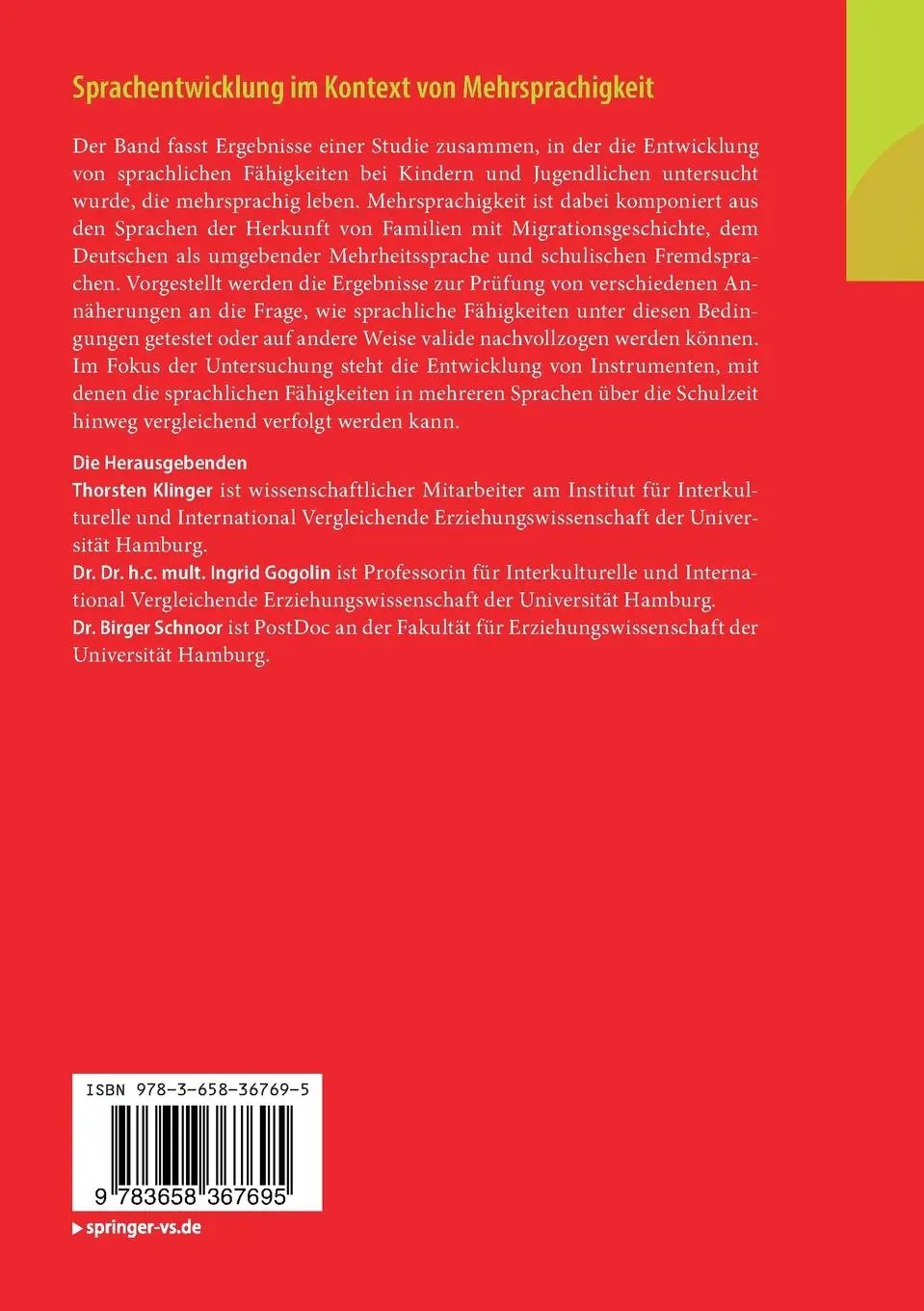 Rückseite: 9783658367695 | Sprachentwicklung im Kontext von Mehrsprachigkeit | Klinger (u. a.)