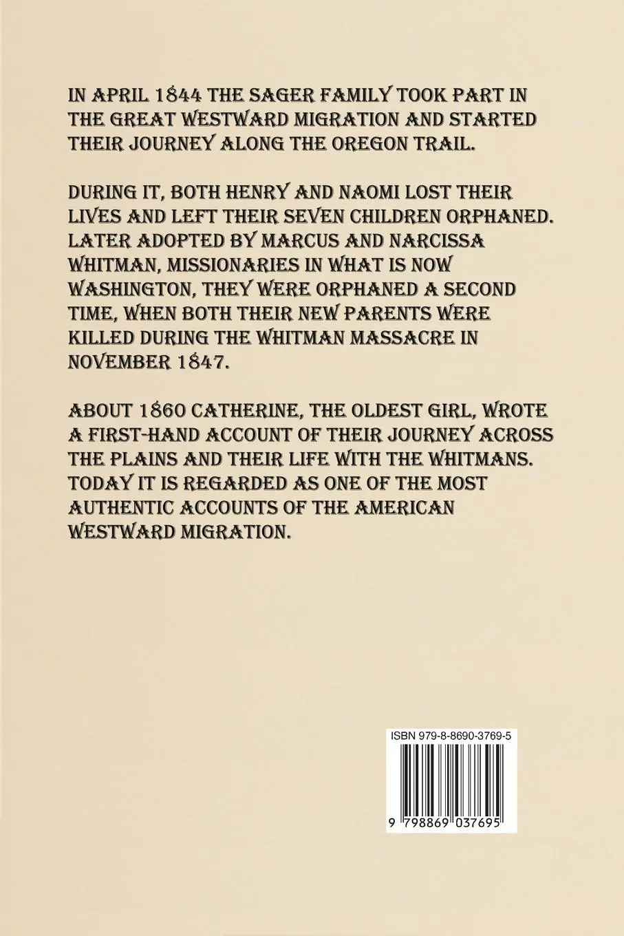 Rückseite: 9798869037695 | Across the Plains in 1884 | Catherine Sager | Taschenbuch | Englisch
