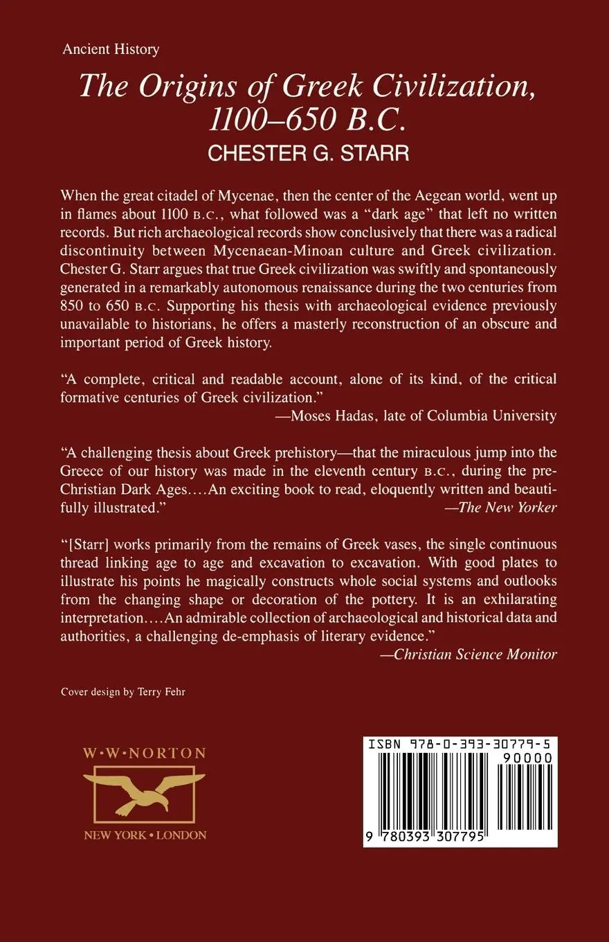 Rückseite: 9780393307795 | The Origins of Greek Civilization | 1100-650 B.C. | Chester G. Starr
