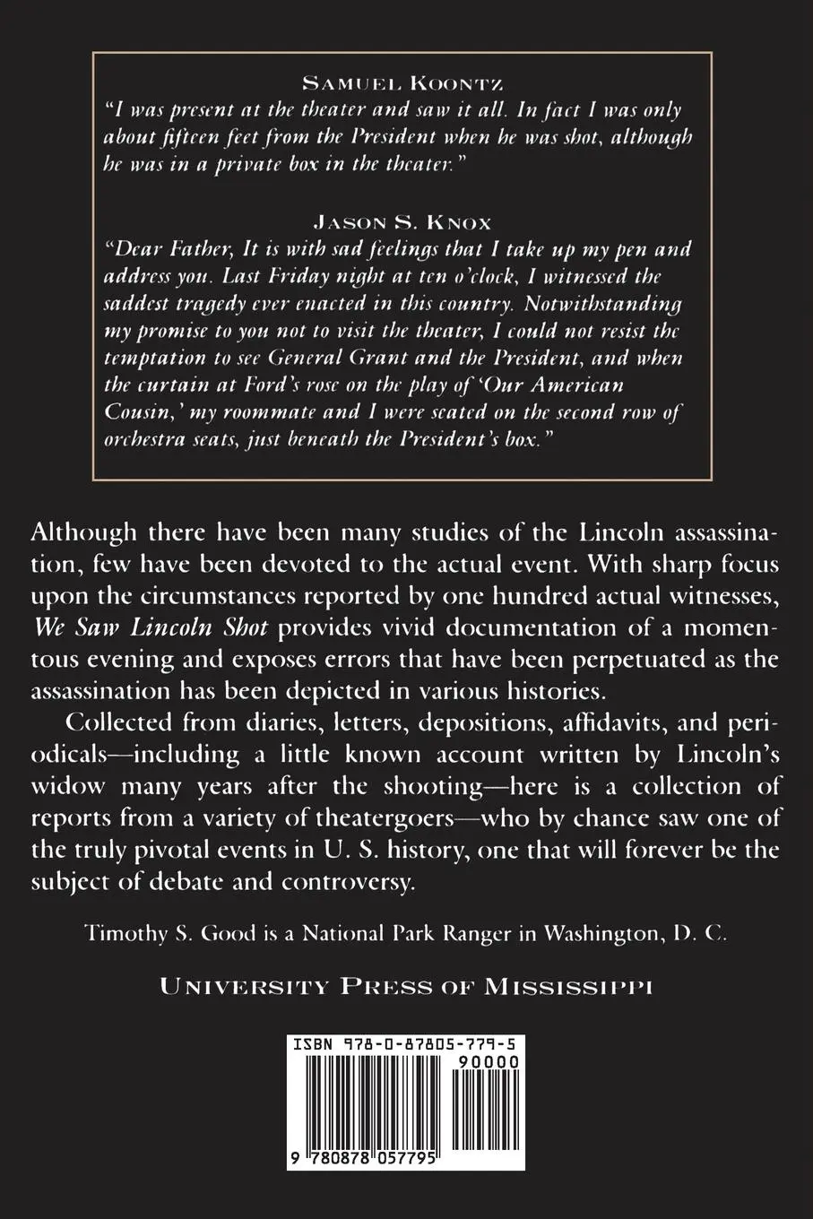 Rückseite: 9780878057795 | We Saw Lincoln Shot | One Hundred Eyewitness Accounts | Timothy S Good