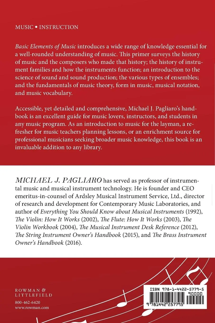 Rückseite: 9781442257795 | Basic Elements of Music | Michael J. Pagliaro | Taschenbuch | Englisch