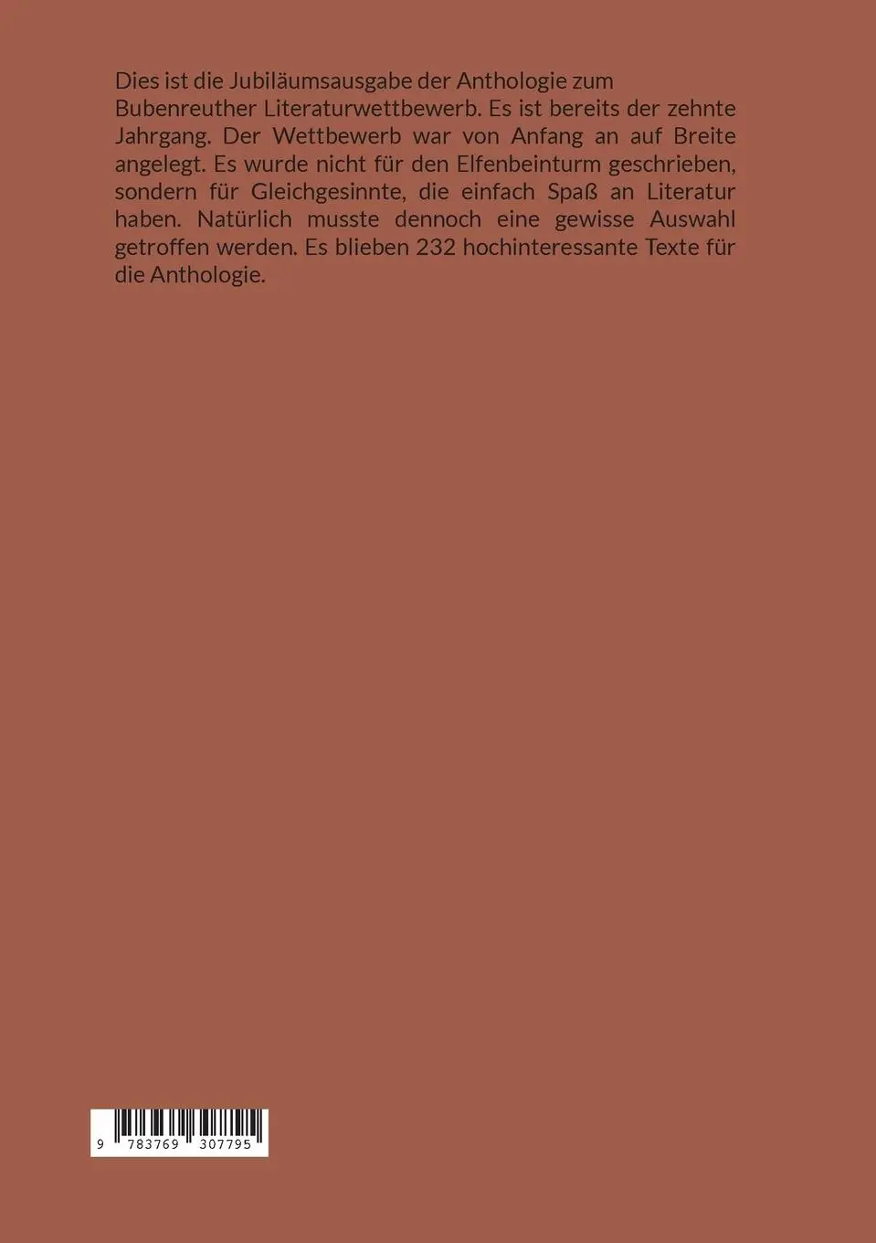 Rückseite: 9783769307795 | 10. Bubenreuther Literaturwettbewerb 2024 | (Hrsg. | Taschenbuch