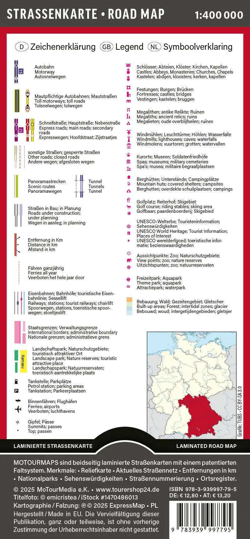 Rückseite: 9783939997795 | MoTourMaps Bayern Auto- und Motorradkarte 1:400.000 | MoTourMedia