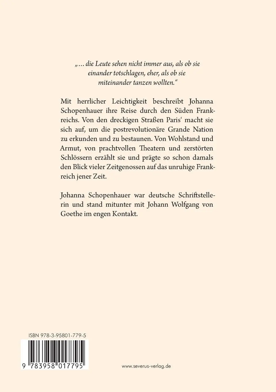 Rückseite: 9783958017795 | Reise durchs südliche Frankreich | Johanna Schopenhauer | Taschenbuch