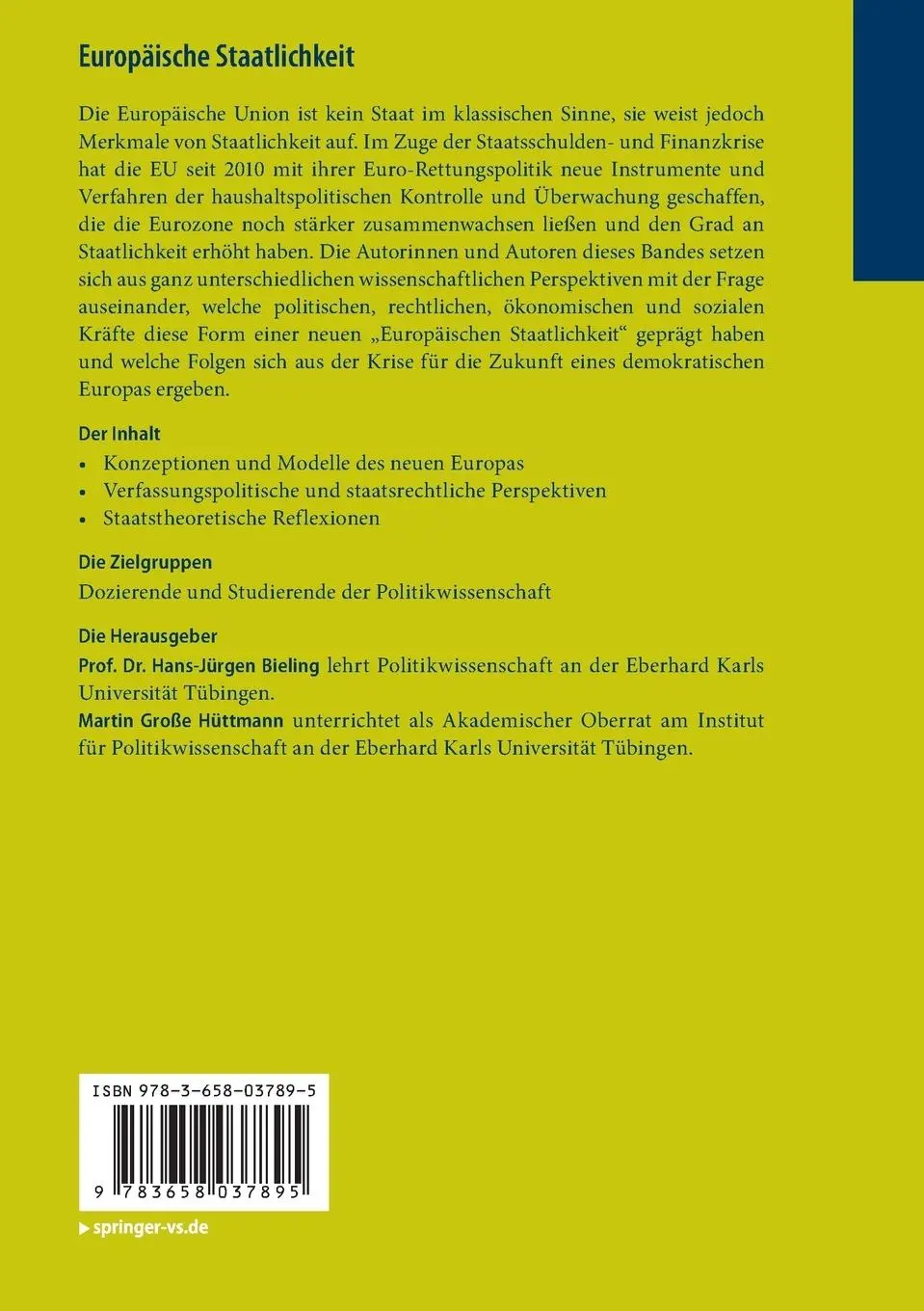 Rückseite: 9783658037895 | Europäische Staatlichkeit | Zwischen Krise und Integration | Buch