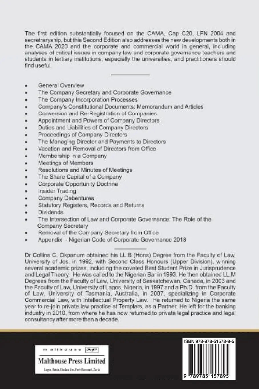 Rückseite: 9789785157895 | Company Secretary Company Law Corporate Governance in Nigeria | Buch
