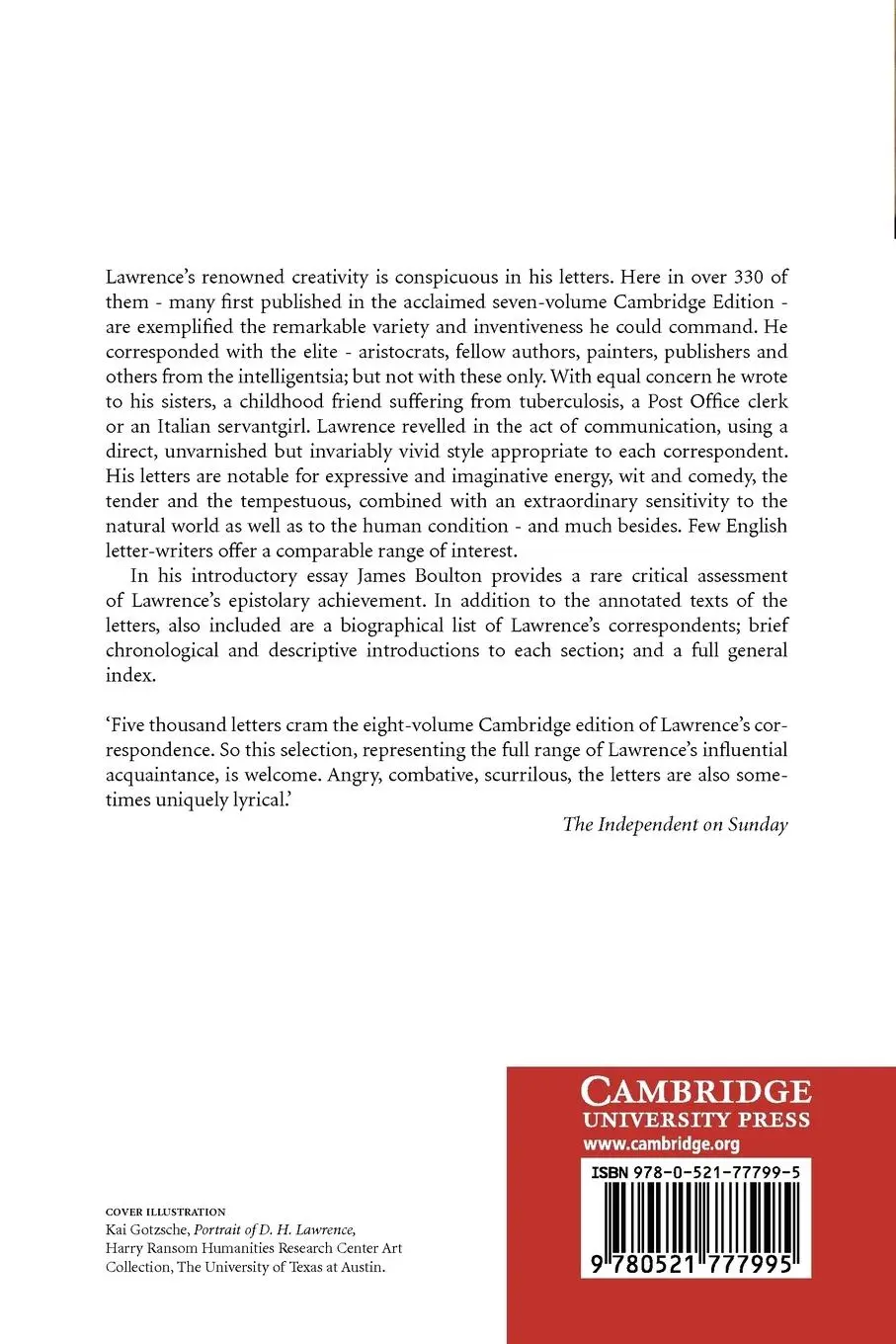 Rückseite: 9780521777995 | The Selected Letters of D. H. Lawrence | D. H. Lawrence | Taschenbuch