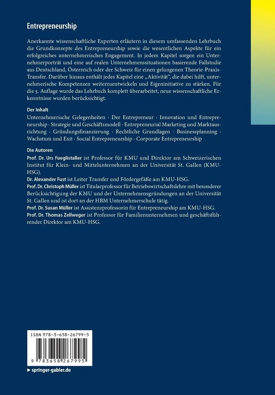 Rückseite: 9783658267995 | Entrepreneurship | Urs Fueglistaller (u. a.) | Taschenbuch | xxv