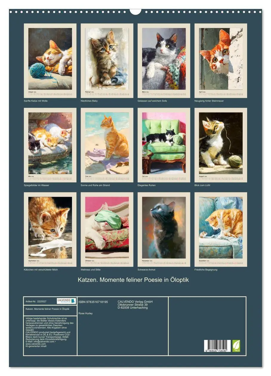 Bild: 9783516718195 | Katzen. Momente feliner Poesie in Öloptik (Wandkalender 2026 DIN A2...