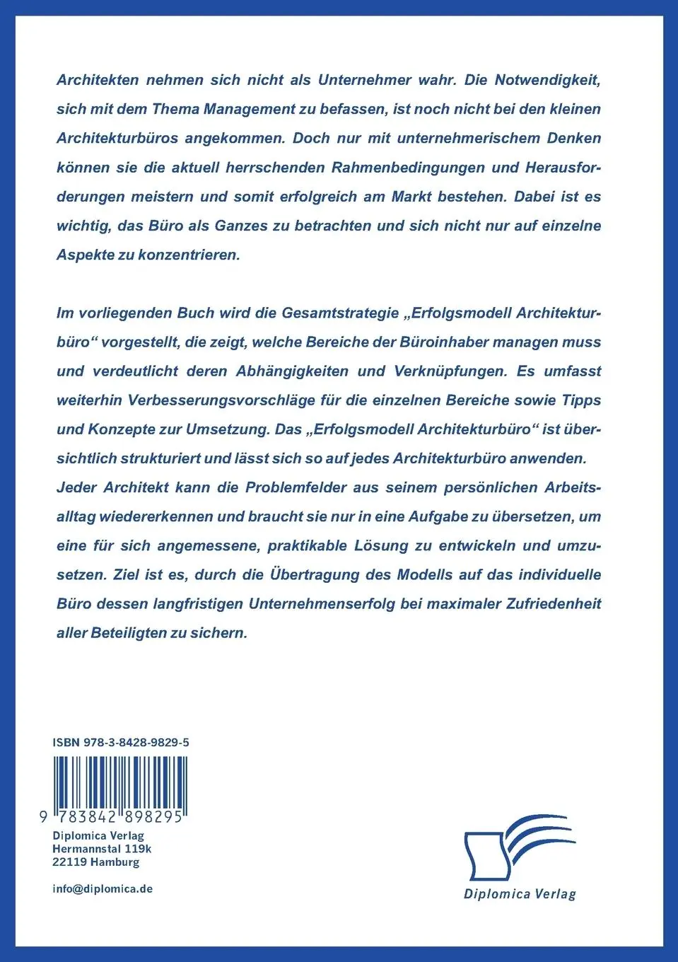 Rückseite: 9783842898295 | Architekten sind (keine) Unternehmer: Das Architekturbüro als KMU