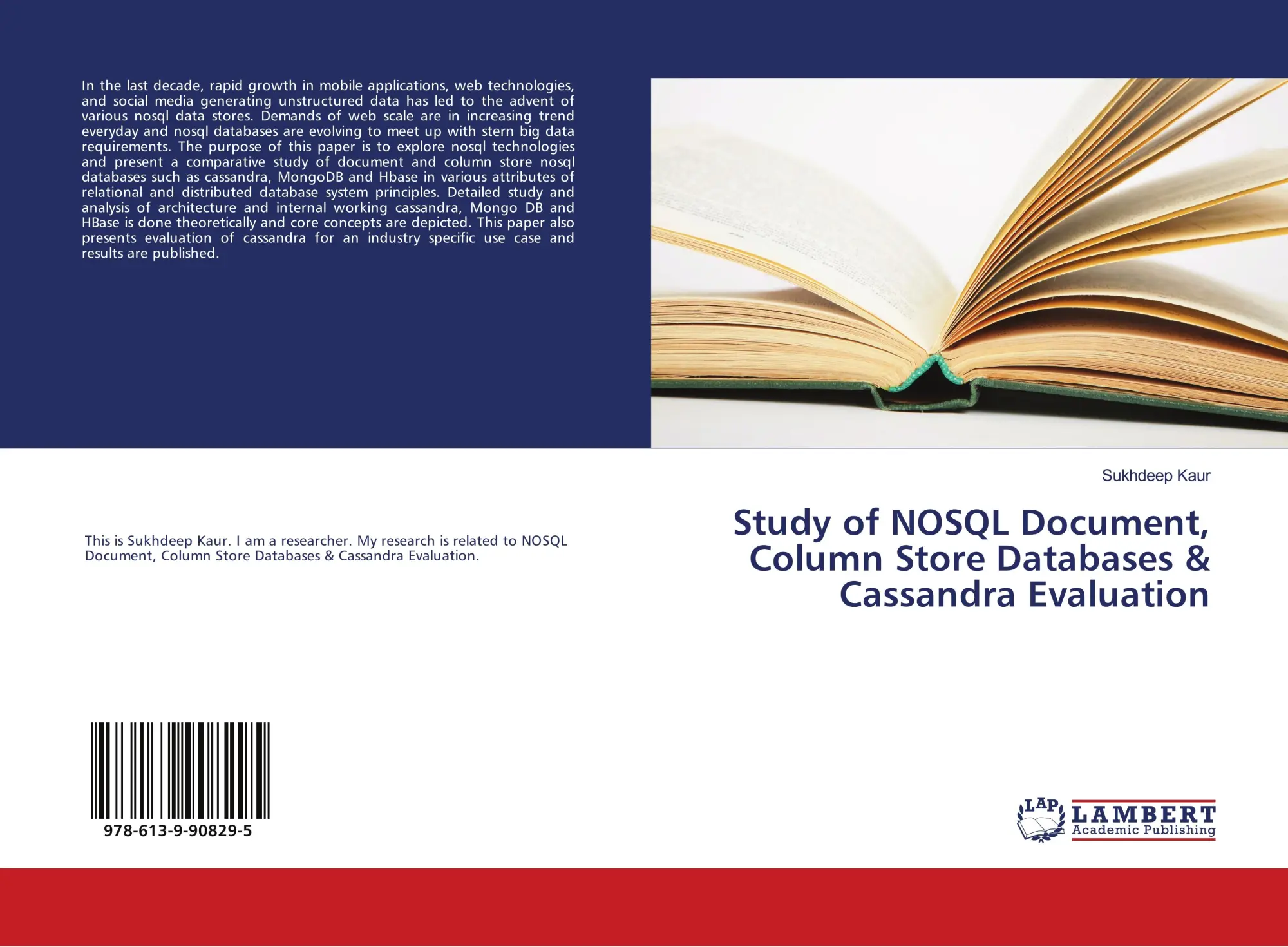 Cover: 9786139908295 | Study of NOSQL Document, Column Store Databases &amp; Cassandra Evaluation