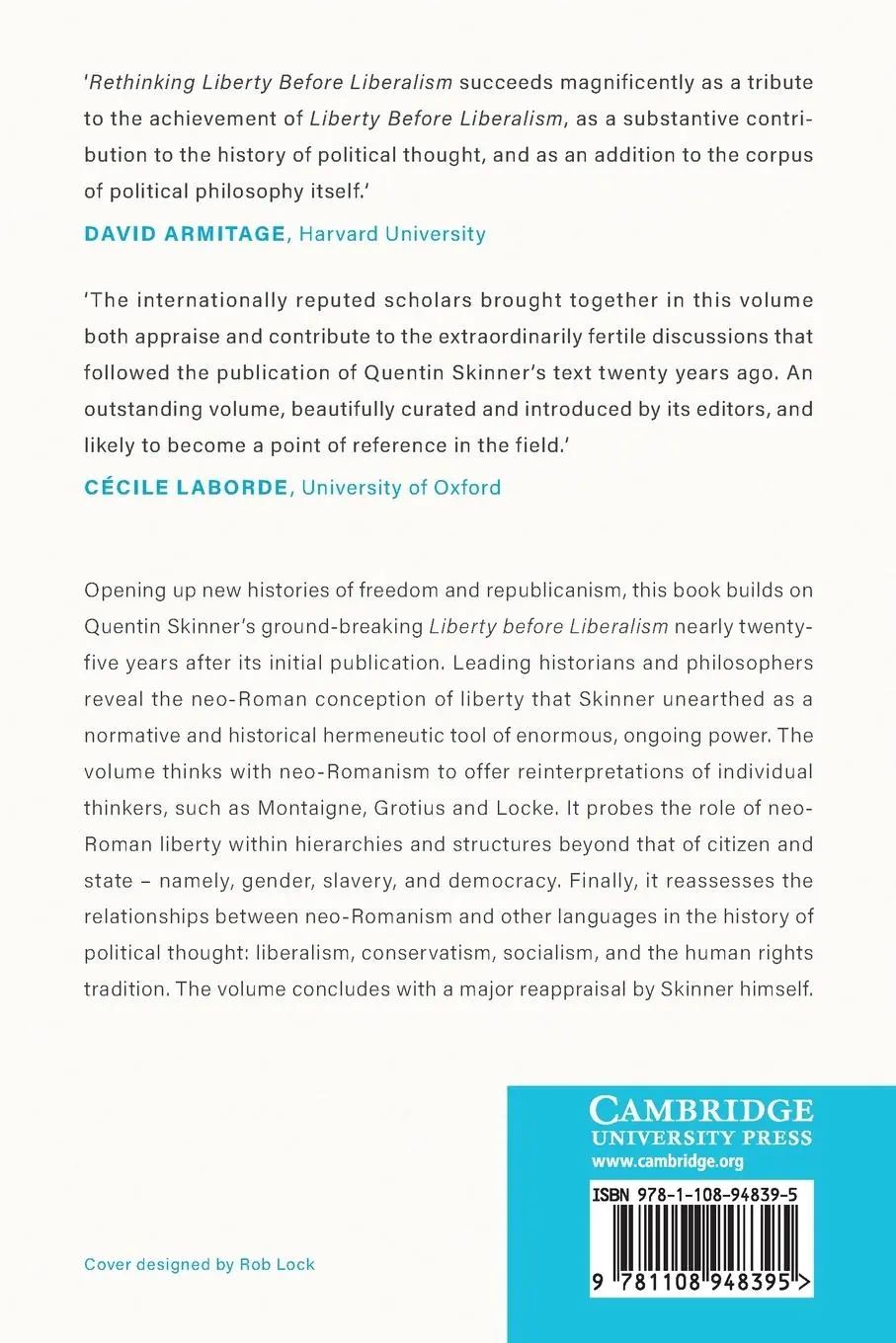 Rückseite: 9781108948395 | Rethinking Liberty before Liberalism | Hannah Dawson (u. a.) | Buch