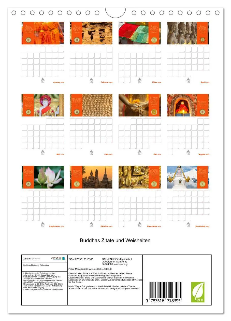 Bild: 9783516318395 | Buddhas Zitate und Weisheiten (Wandkalender 2026 DIN A4 hoch),...