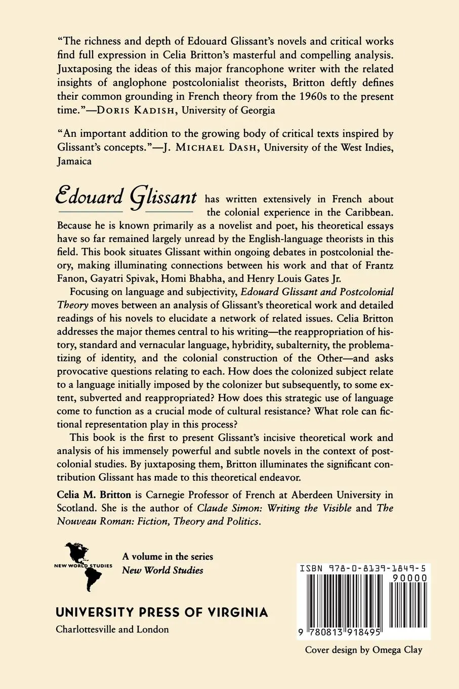 Rückseite: 9780813918495 | Edouard Glissant and Postcolonial Theory | Celia M Britton | Buch