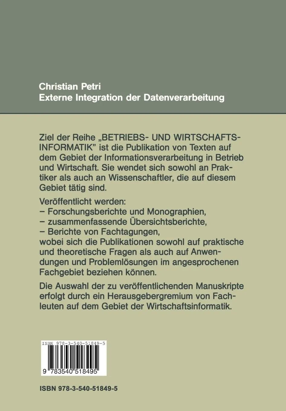 Rückseite: 9783540518495 | Externe Integration der Datenverarbeitung | Christian Petri | Buch