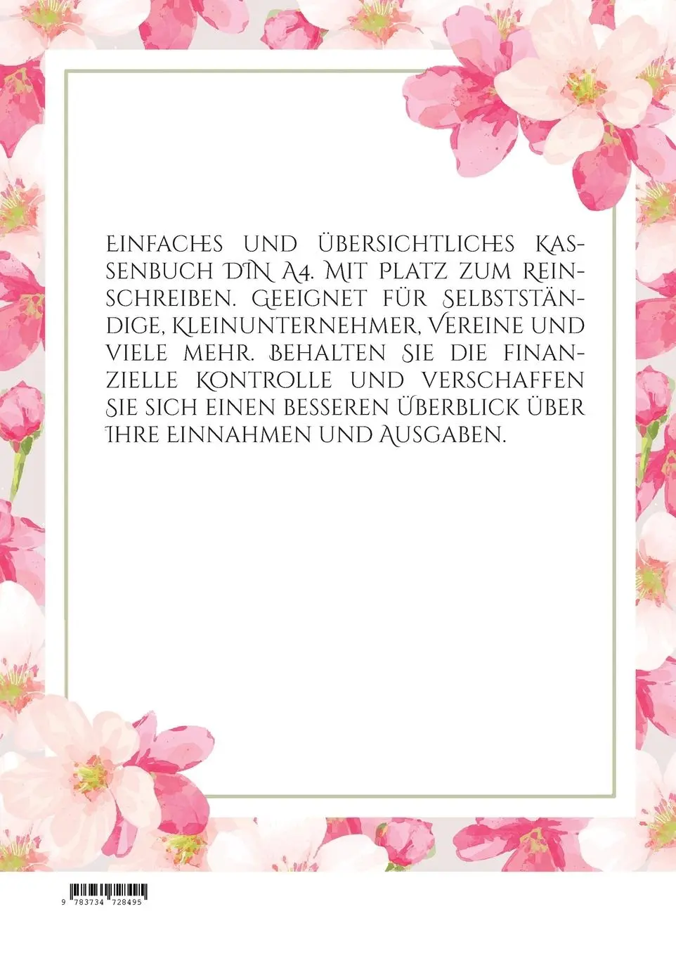 Rückseite: 9783734728495 | Kassenbuch DIN A4 | - einfach und übersichtlich - ohne MwSt. | Buch