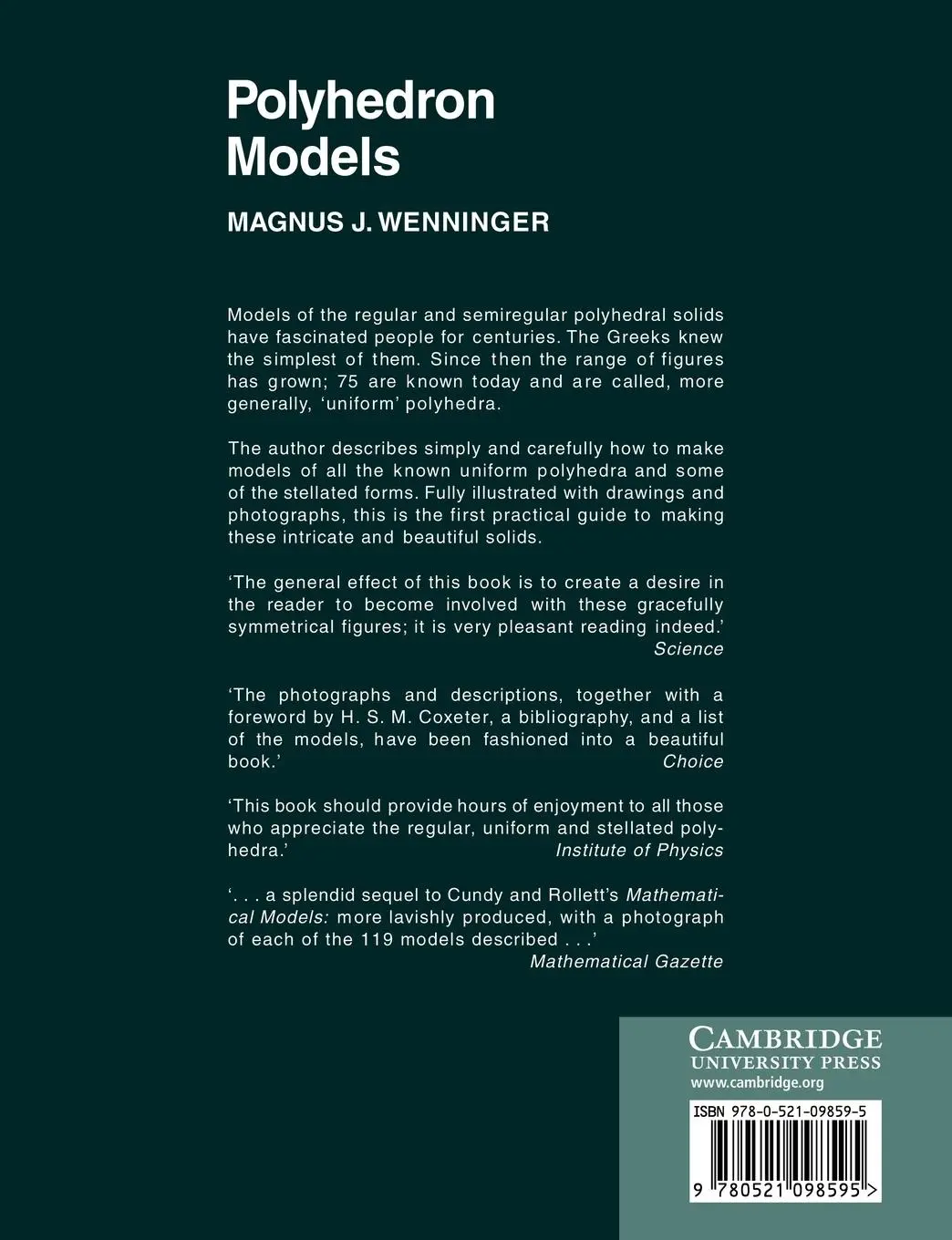 Rückseite: 9780521098595 | Polyhedron Models | Magnus J. Wenninger | Taschenbuch | Englisch