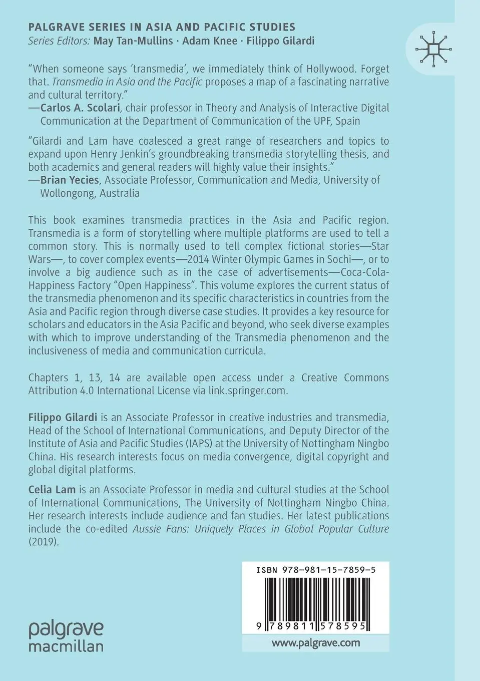 Rückseite: 9789811578595 | Transmedia in Asia and the Pacific | Celia Lam (u. a.) | Taschenbuch