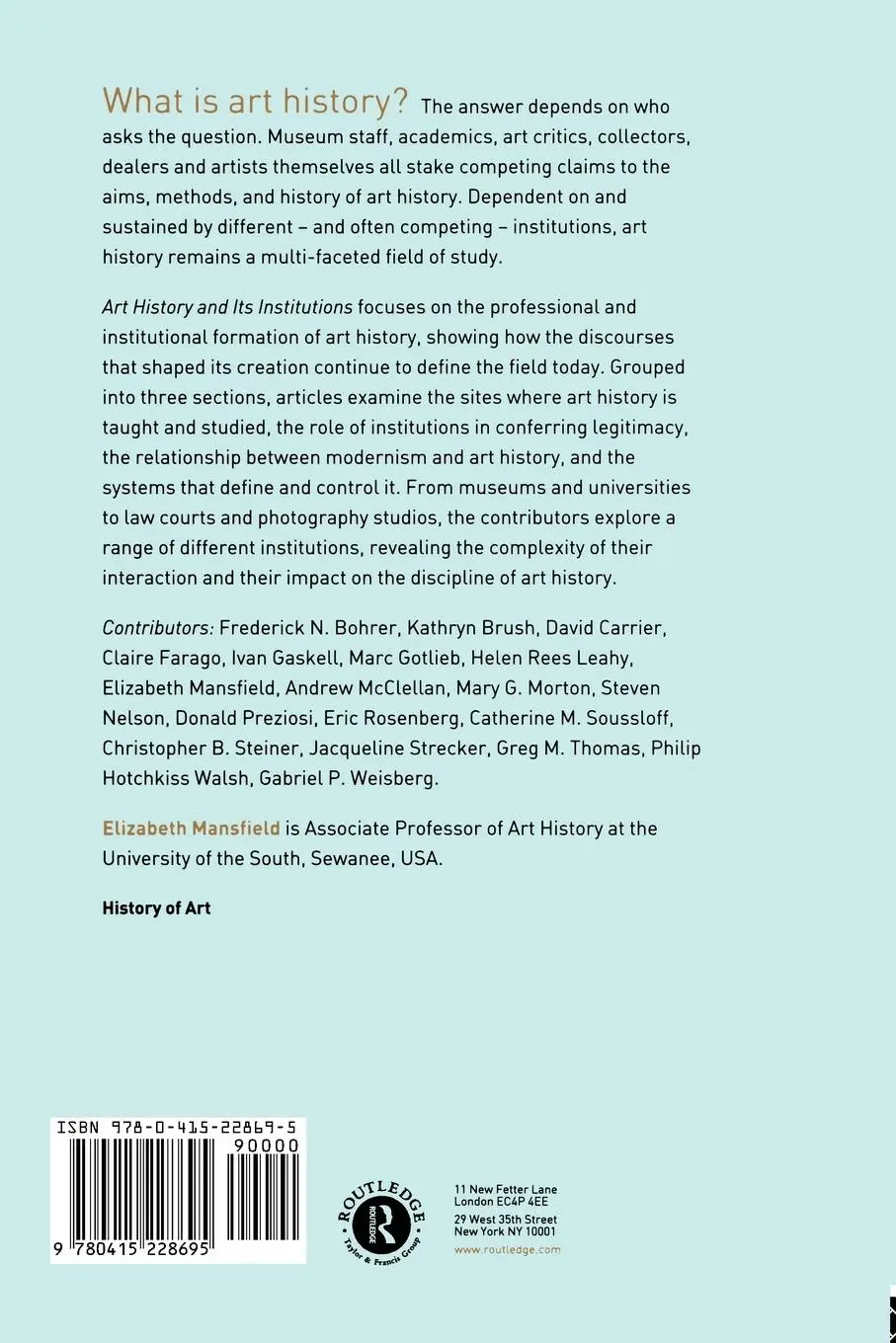 Rückseite: 9780415228695 | Art History and Its Institutions | The Nineteenth Century | Mansfield