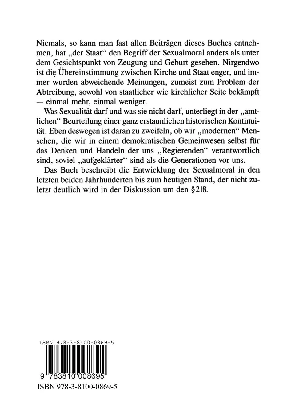 Rückseite: 9783810008695 | Sexualmoral und Zeitgeist im 19. und 20. Jahrhundert | Taschenbuch