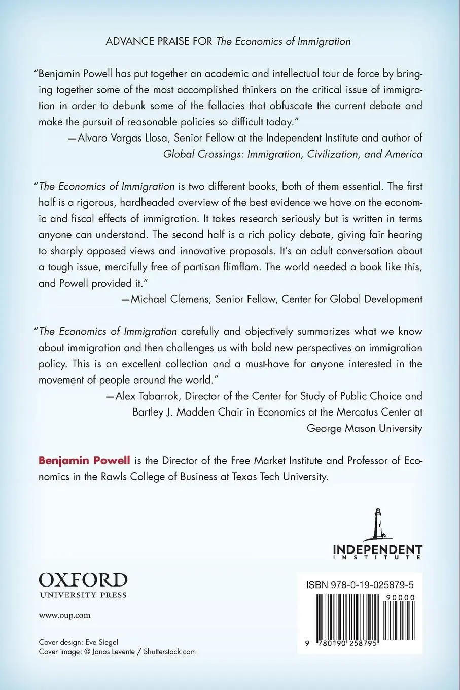 Rückseite: 9780190258795 | Economics of Immigration | Benjamin Powell | Taschenbuch | Englisch