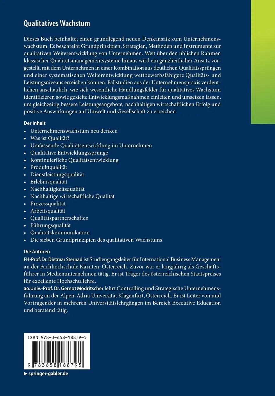 Rückseite: 9783658188795 | Qualitatives Wachstum | Der Weg zu nachhaltigem Unternehmenserfolg