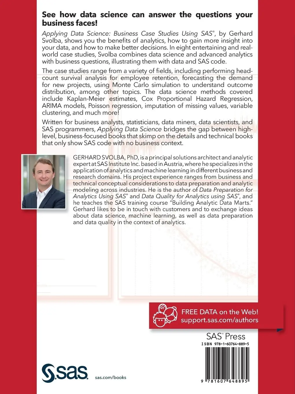 Rückseite: 9781607648895 | Applying Data Science | Business Case Studies Using SAS | Svolba