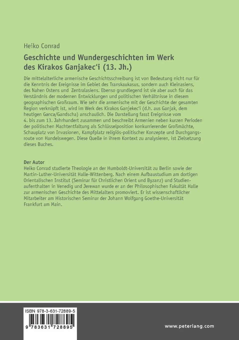 Rückseite: 9783631728895 | Geschichte und Wundergeschichten im Werk des Kirakos Ganjakec'i...
