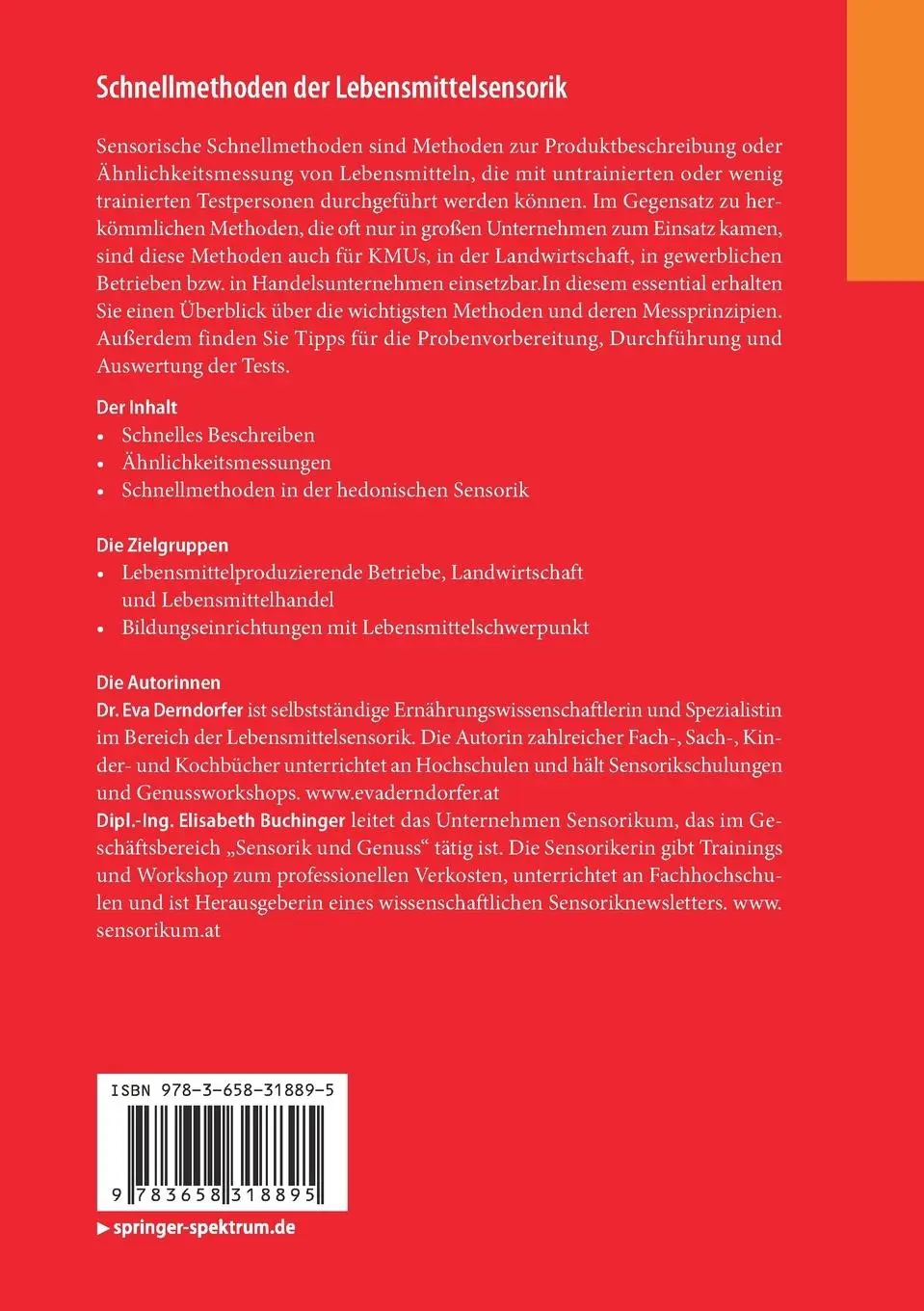 Rückseite: 9783658318895 | Schnellmethoden der Lebensmittelsensorik | Elisabeth Buchinger (u. a.)