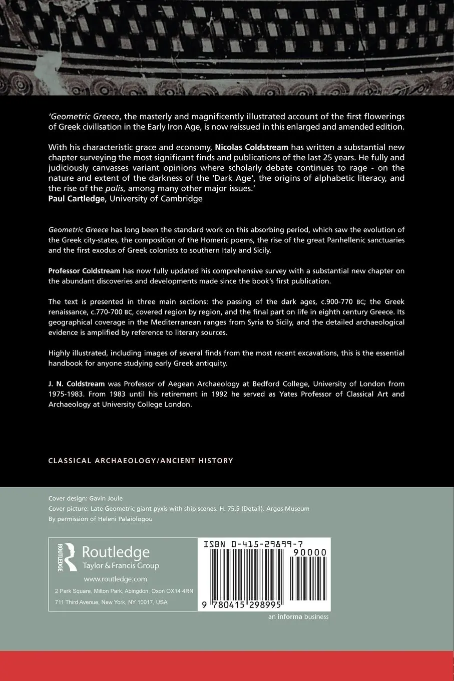 Rückseite: 9780415298995 | Geometric Greece | 900-700 BC | J. N. Coldstream | Taschenbuch | 2003