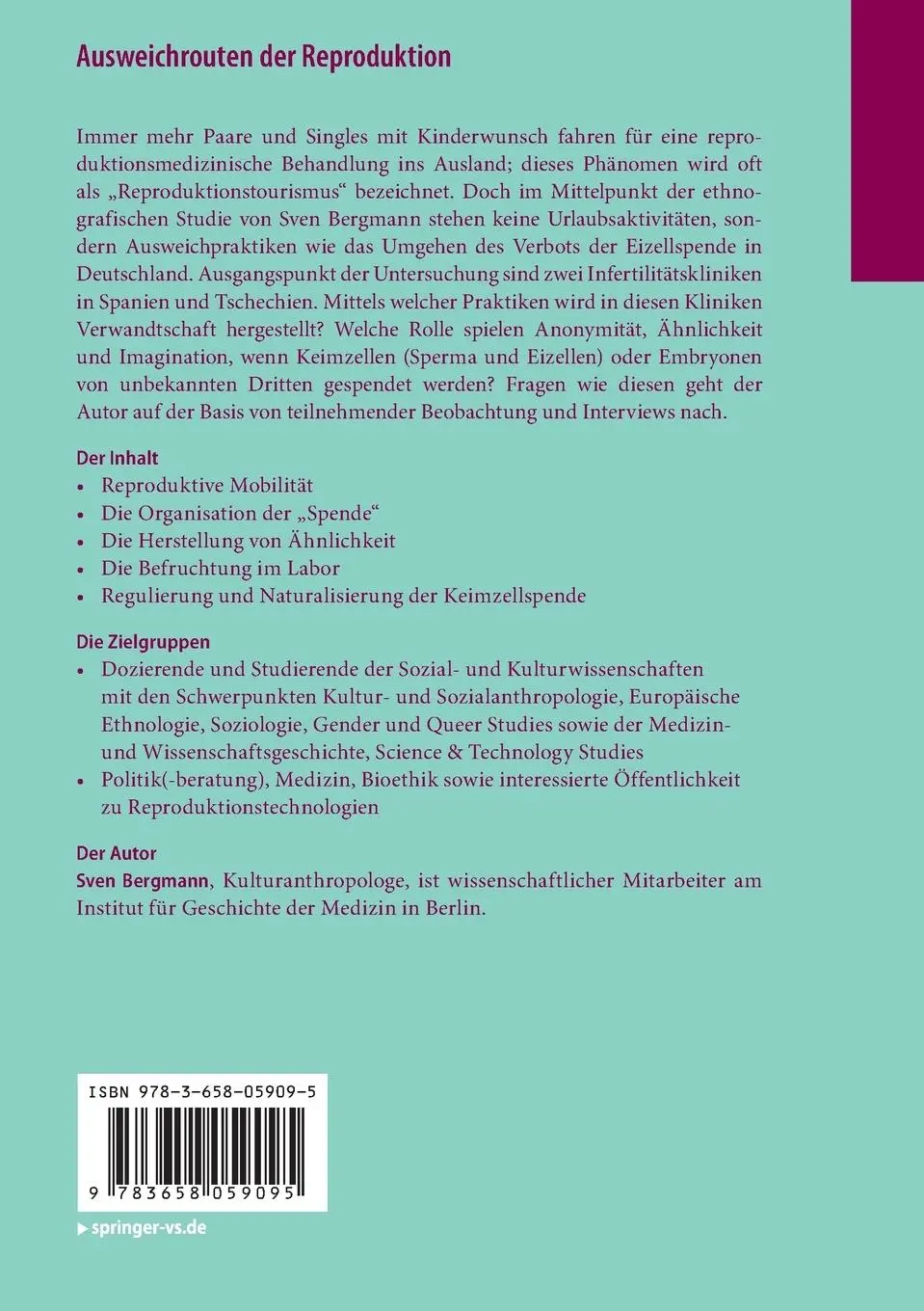 Rückseite: 9783658059095 | Ausweichrouten der Reproduktion | Sven Bergmann | Taschenbuch | vi