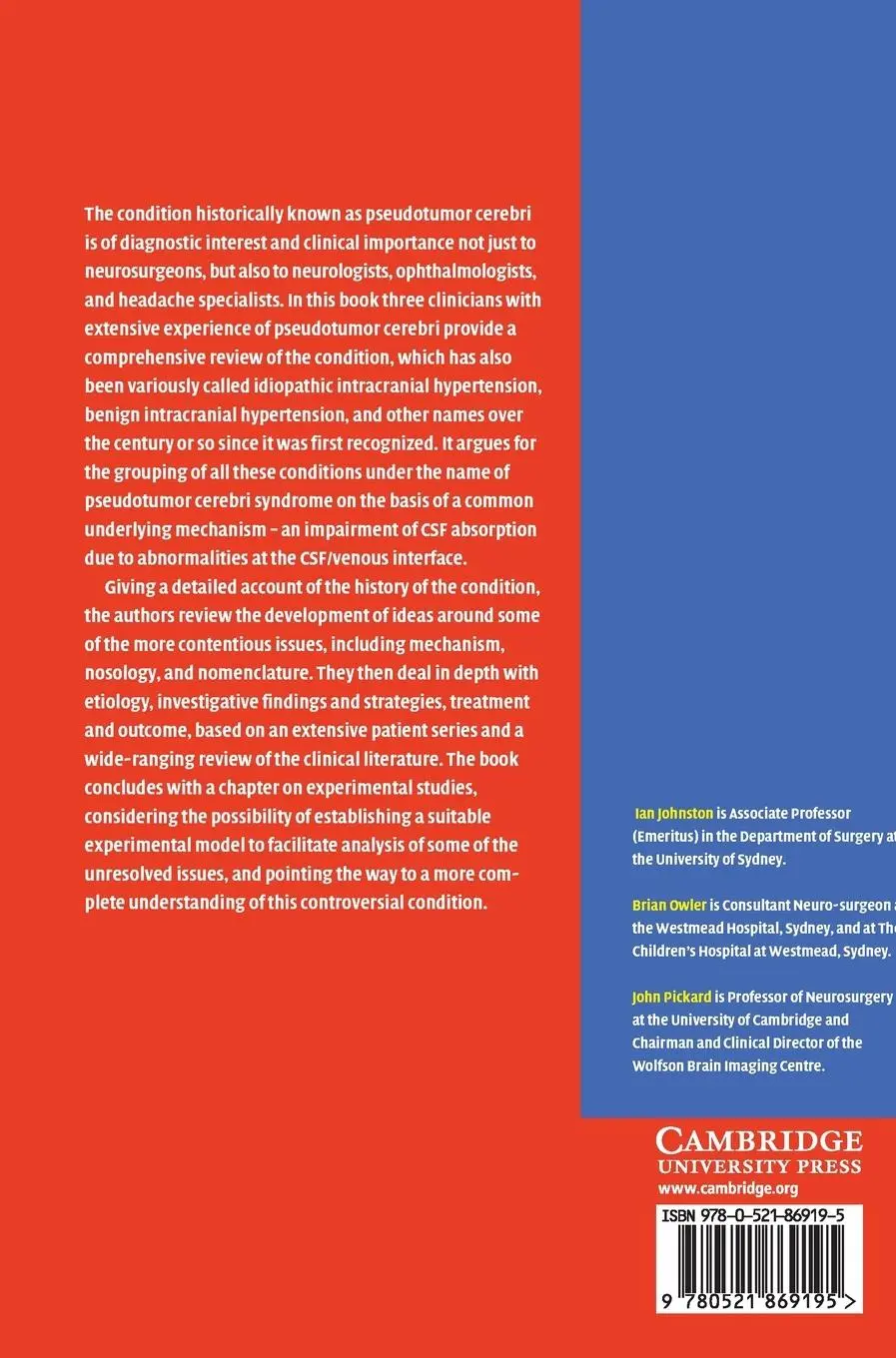 Rückseite: 9780521869195 | The Pseudotumor Cerebri Syndrome | Ian Johnston (u. a.) | Buch | 2007