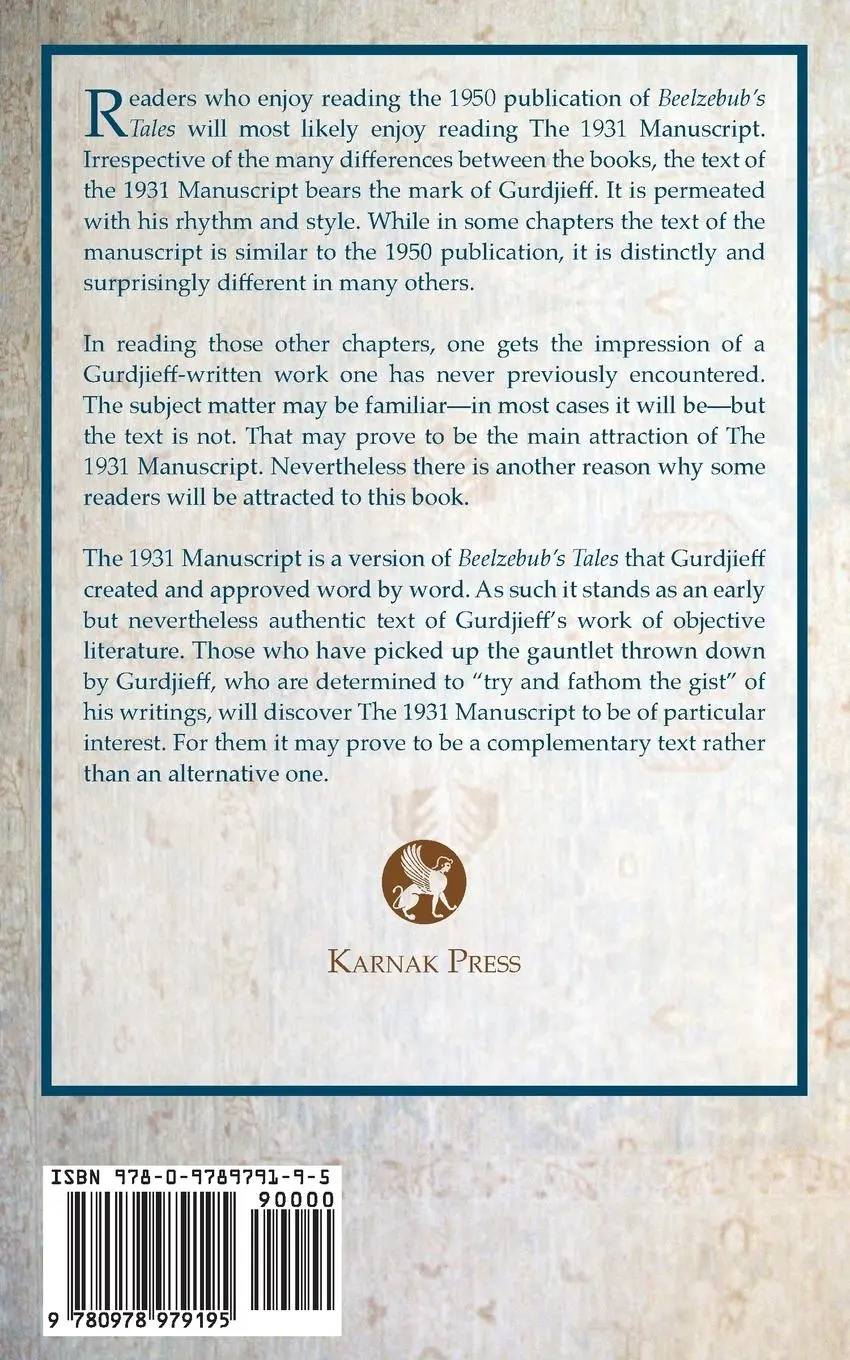 Rückseite: 9780978979195 | The 1931 Manuscript of Beelzebub's Tales to His Grandson | Gurdjieff