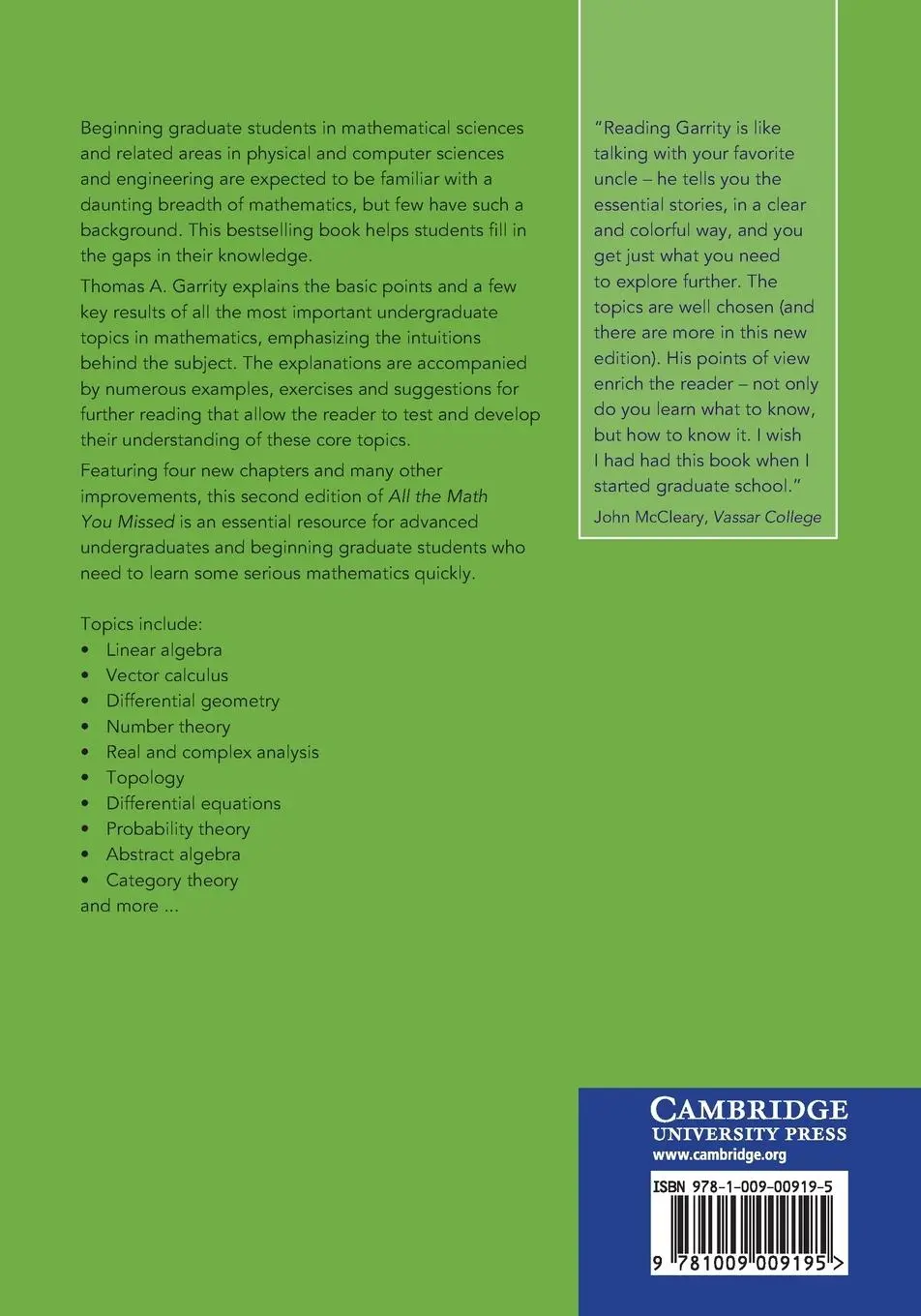 Rückseite: 9781009009195 | All the Math You Missed | Thomas A. Garrity | Taschenbuch | Englisch