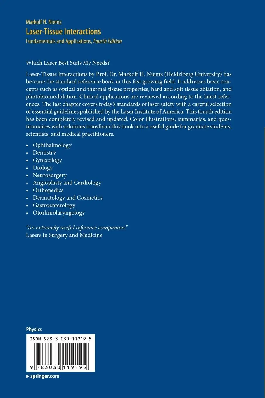 Rückseite: 9783030119195 | Laser-Tissue Interactions | Fundamentals and Applications | Niemz