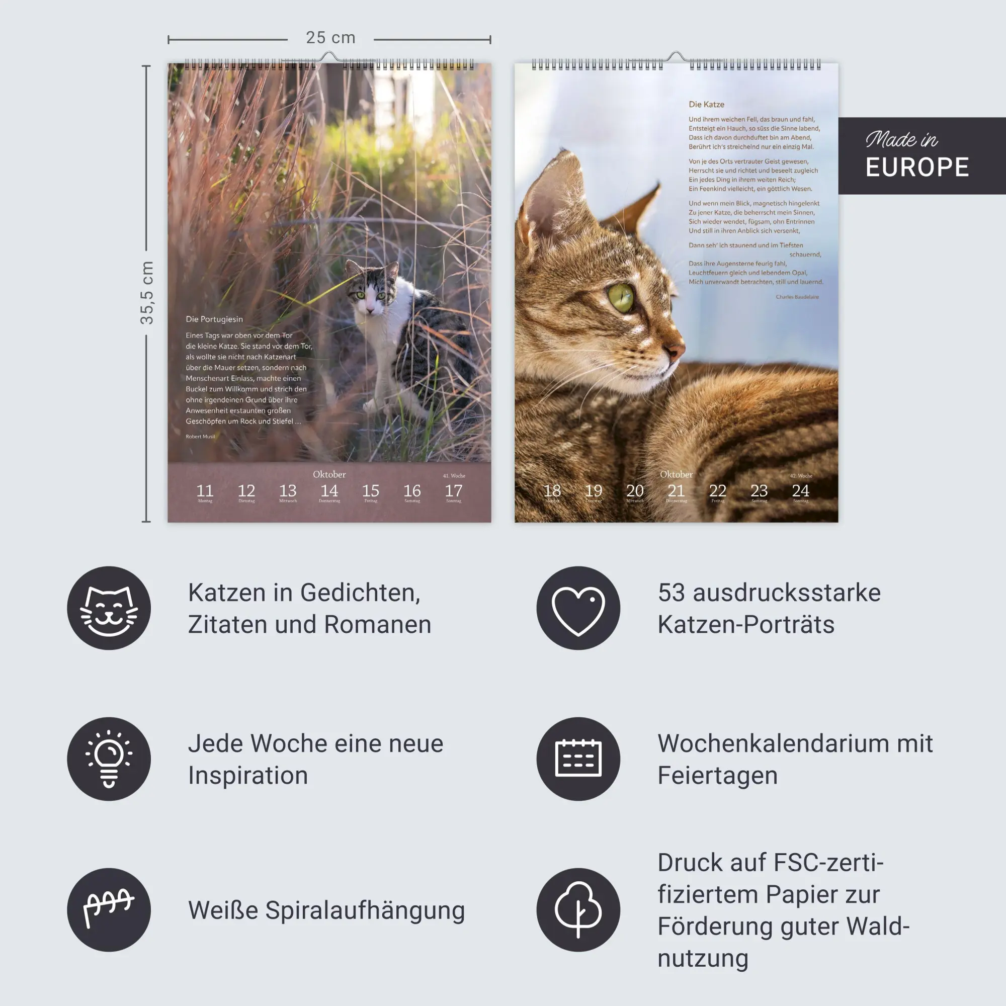 Bild: 9783840039195 | Literaturkalender Katzen Wochen-Kulturkalender 2027 | Harenberg | 2027