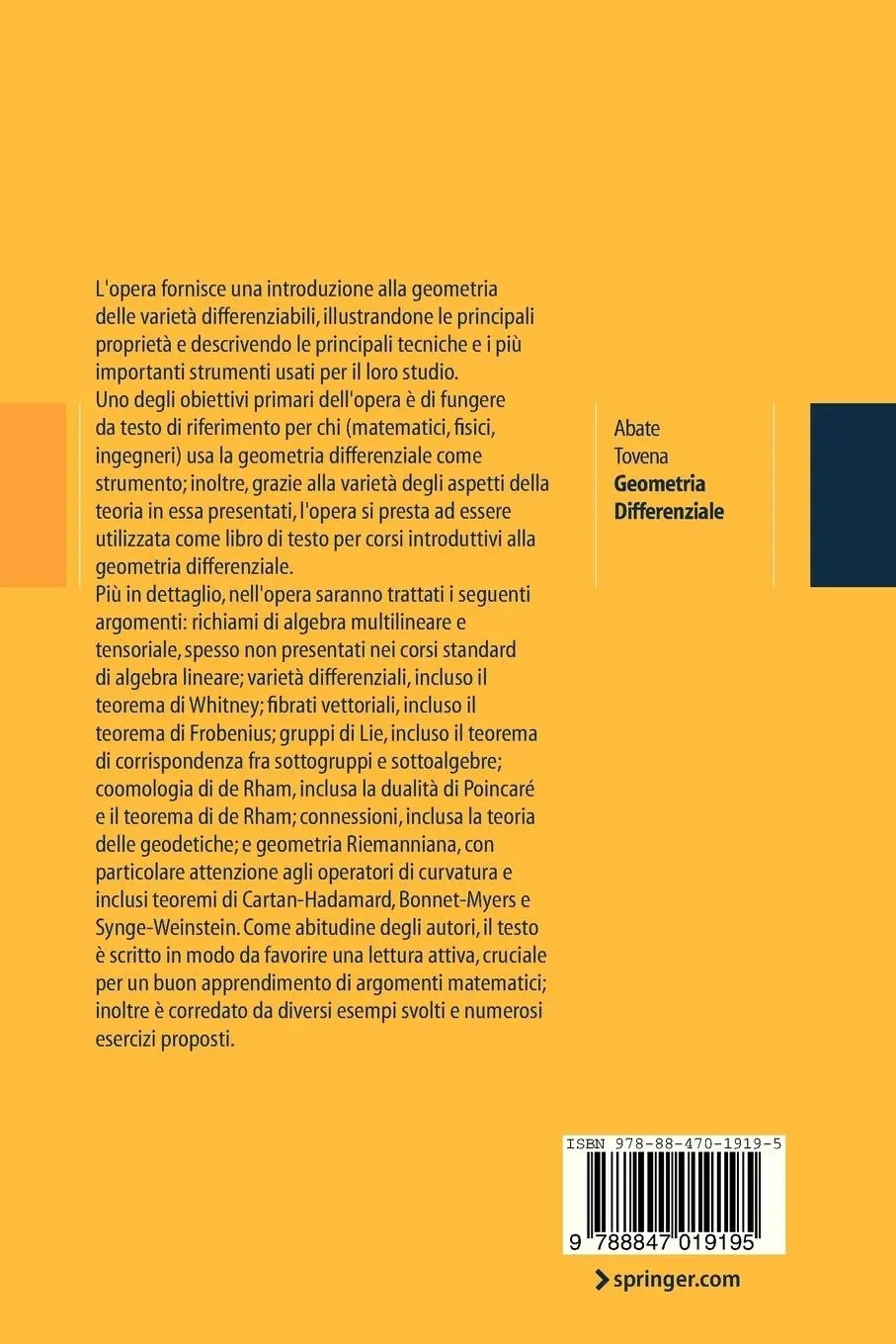 Rückseite: 9788847019195 | Geometria Differenziale | Francesca Tovena (u. a.) | Taschenbuch
