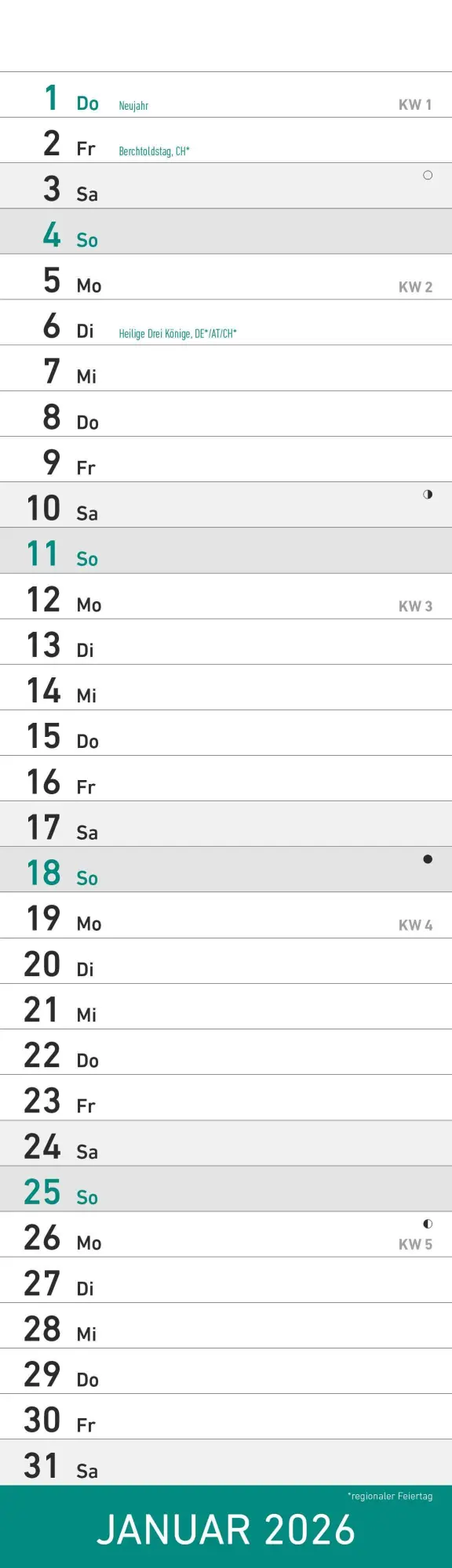 Bild: 4069095009295 | Streifenplaner Mini Mint 2026 - Streifen-Kalender 9,5x33 cm -...
