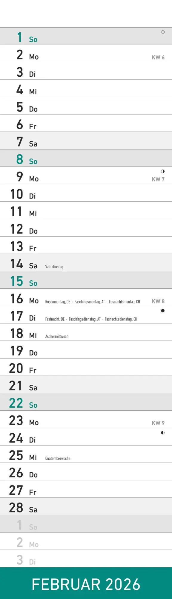 Bild: 4069095009295 | Streifenplaner Mini Mint 2026 - Streifen-Kalender 9,5x33 cm -...