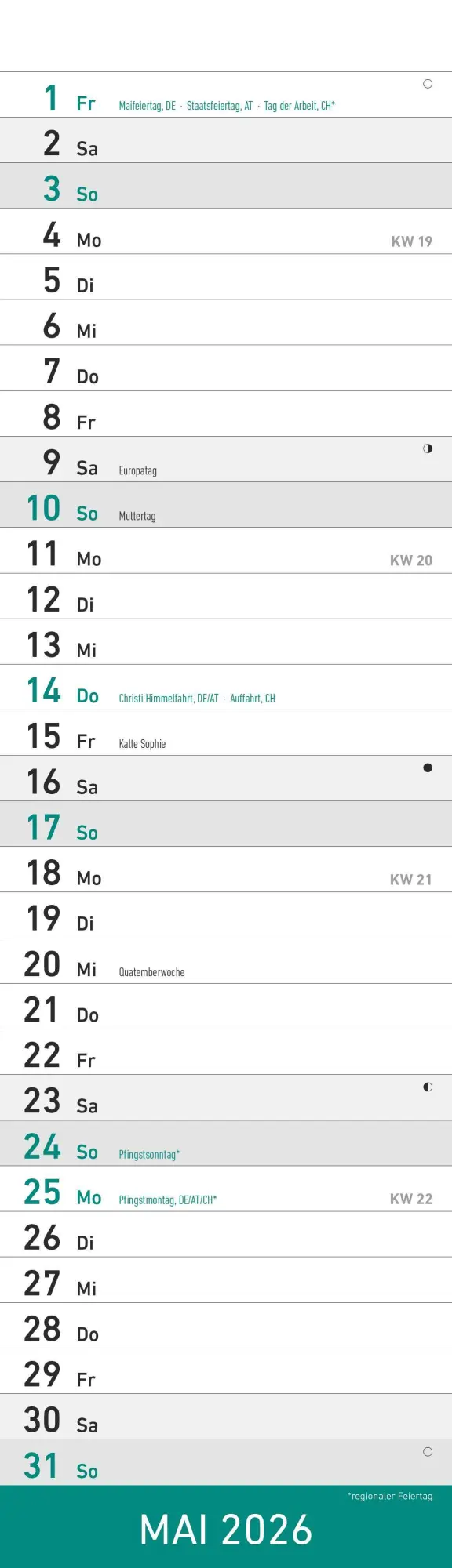 Bild: 4069095009295 | Streifenplaner Mini Mint 2026 - Streifen-Kalender 9,5x33 cm -...