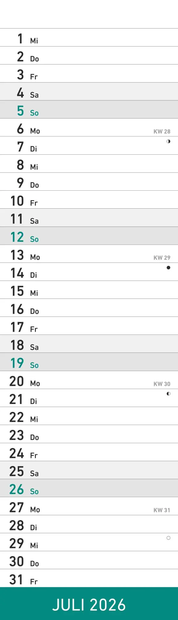 Bild: 4069095009295 | Streifenplaner Mini Mint 2026 - Streifen-Kalender 9,5x33 cm -...