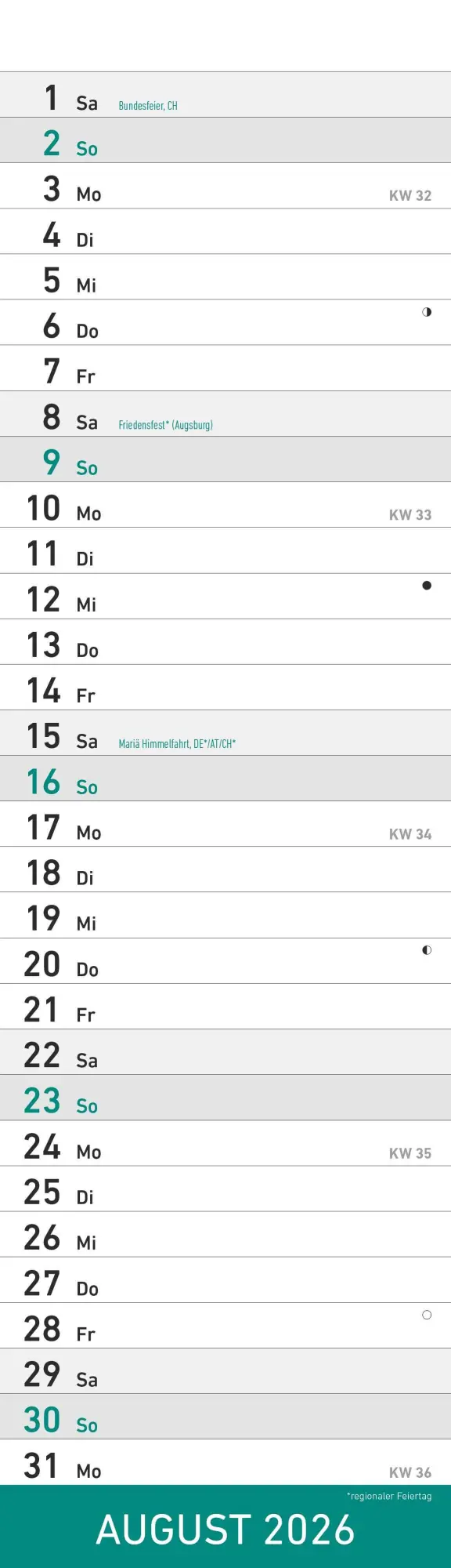 Bild: 4069095009295 | Streifenplaner Mini Mint 2026 - Streifen-Kalender 9,5x33 cm -...