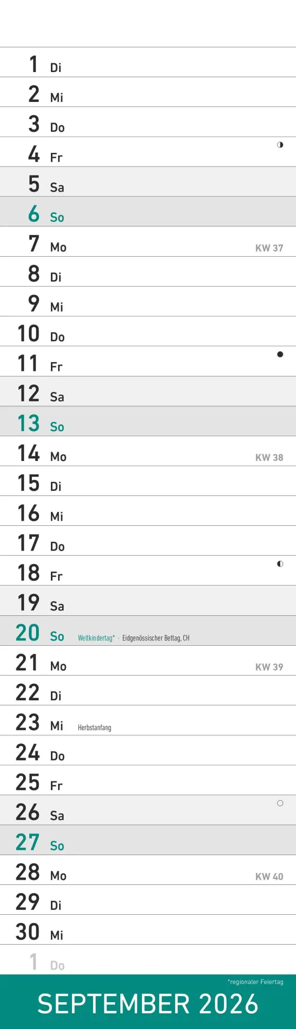 Bild: 4069095009295 | Streifenplaner Mini Mint 2026 - Streifen-Kalender 9,5x33 cm -...