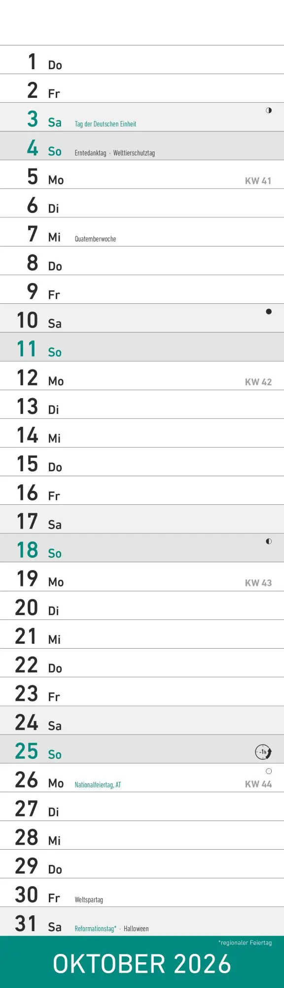 Bild: 4069095009295 | Streifenplaner Mini Mint 2026 - Streifen-Kalender 9,5x33 cm -...