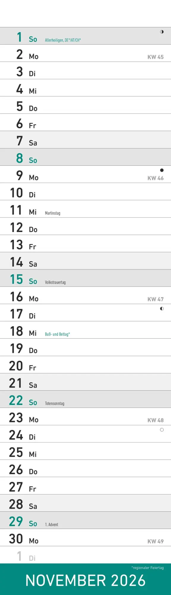 Bild: 4069095009295 | Streifenplaner Mini Mint 2026 - Streifen-Kalender 9,5x33 cm -...