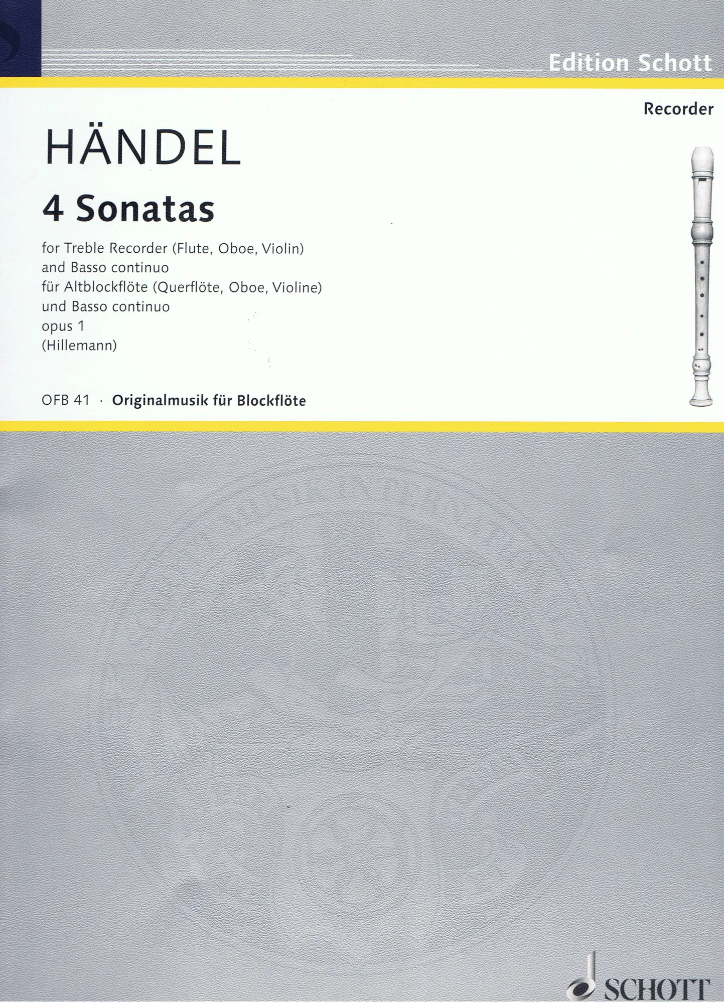 Cover: 9790001099295 | 4 Sonatas for Treble Recorder and continuo | Georg Friedrich Händel