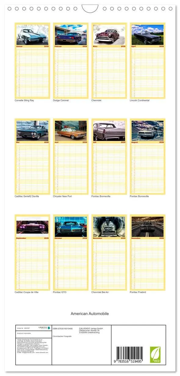 Bild: 9783516519495 | Familienplaner 2026 - American Automobile mit 5 Spalten...
